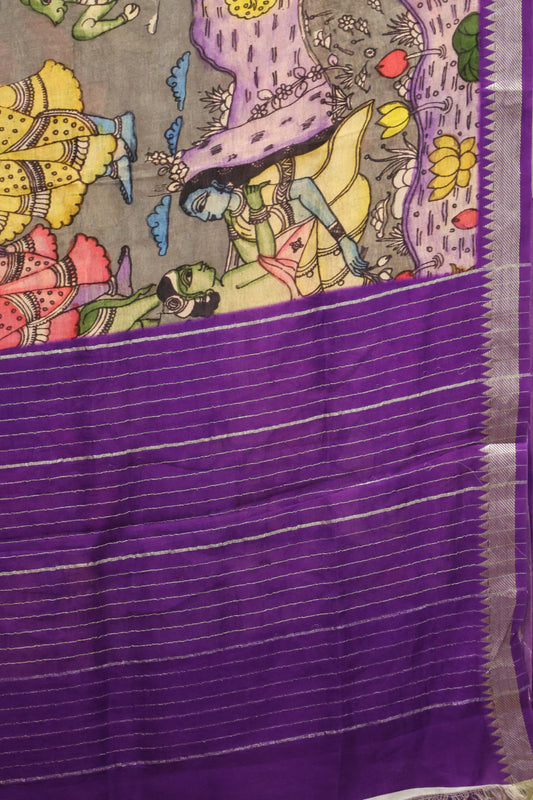 Mangal Giri Silk Saree-Grey Purple