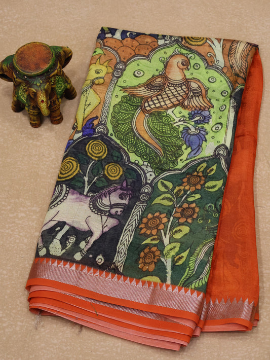 Mangal Giri Silk Saree-Green Orange