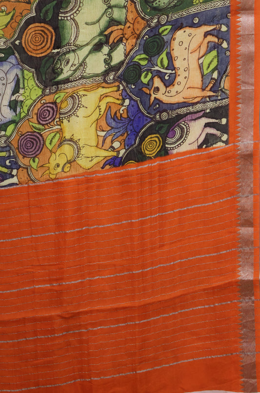 Mangal Giri Silk Saree-Green Orange