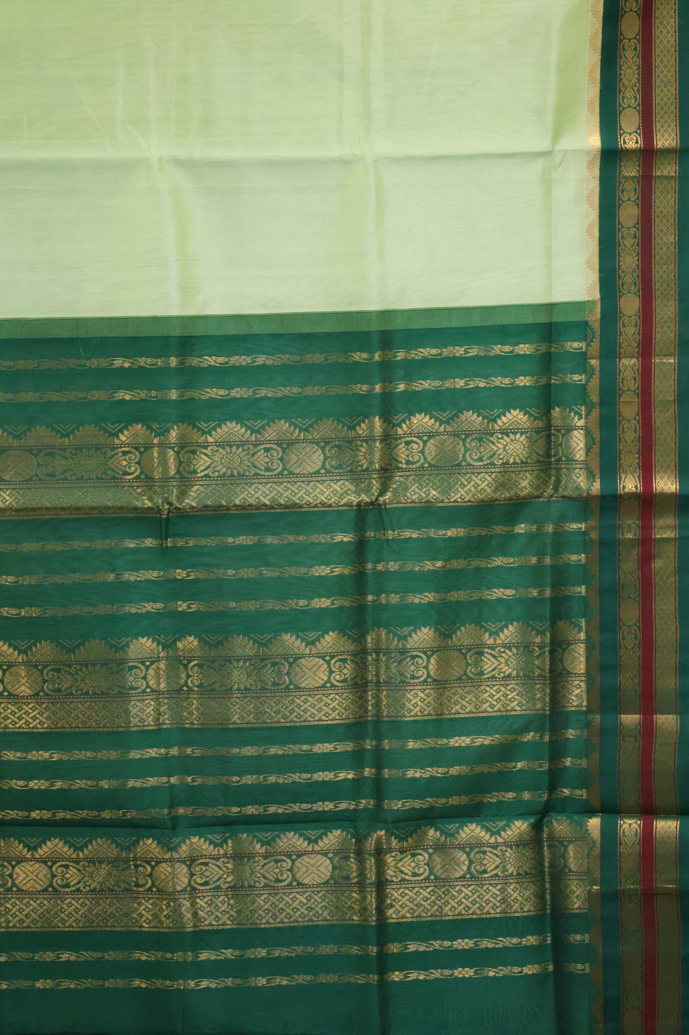 Silk Cotton Saree-Plain Green