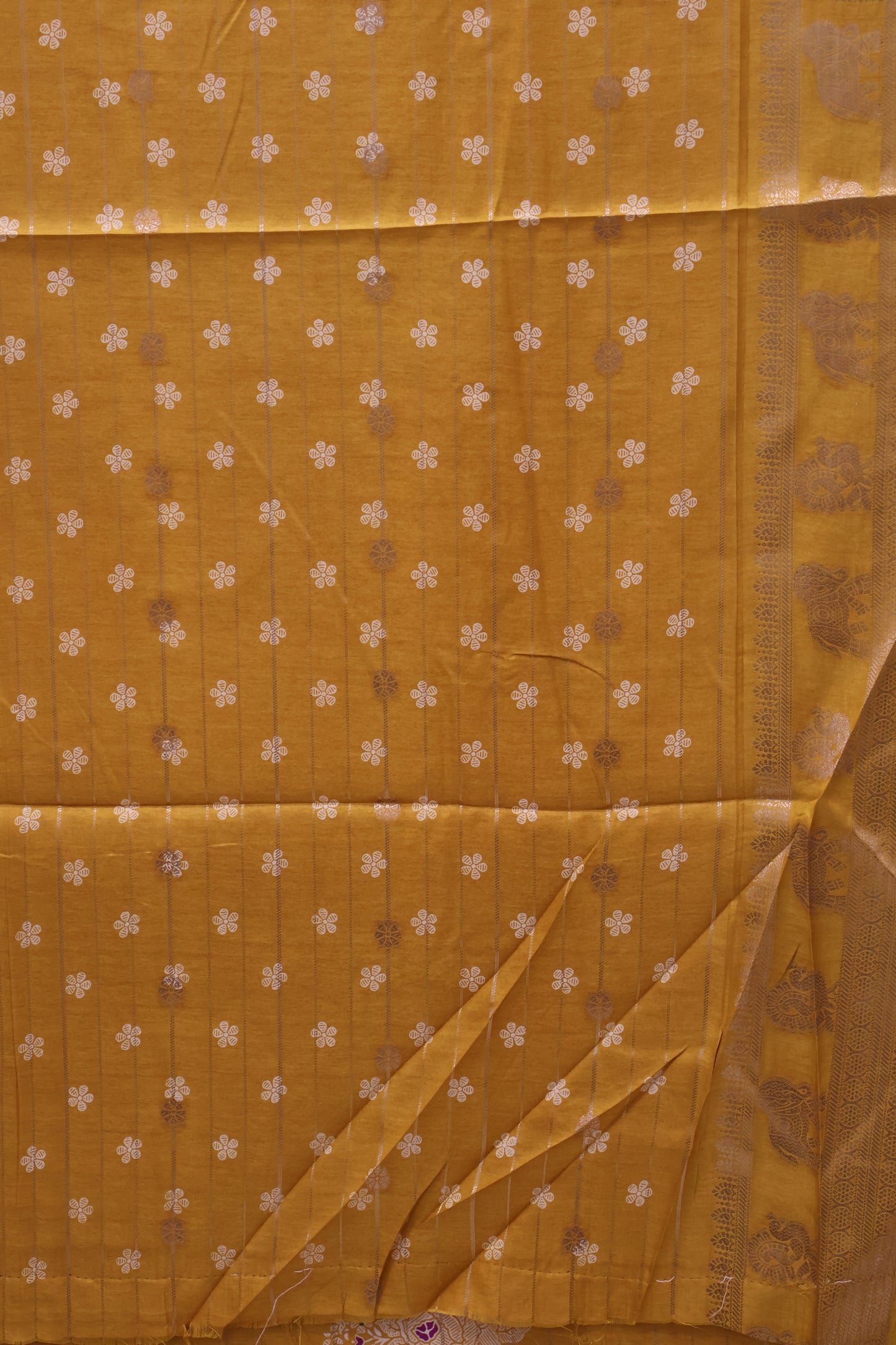 Dola Silk Saree- Mustard Zari Lines Rose