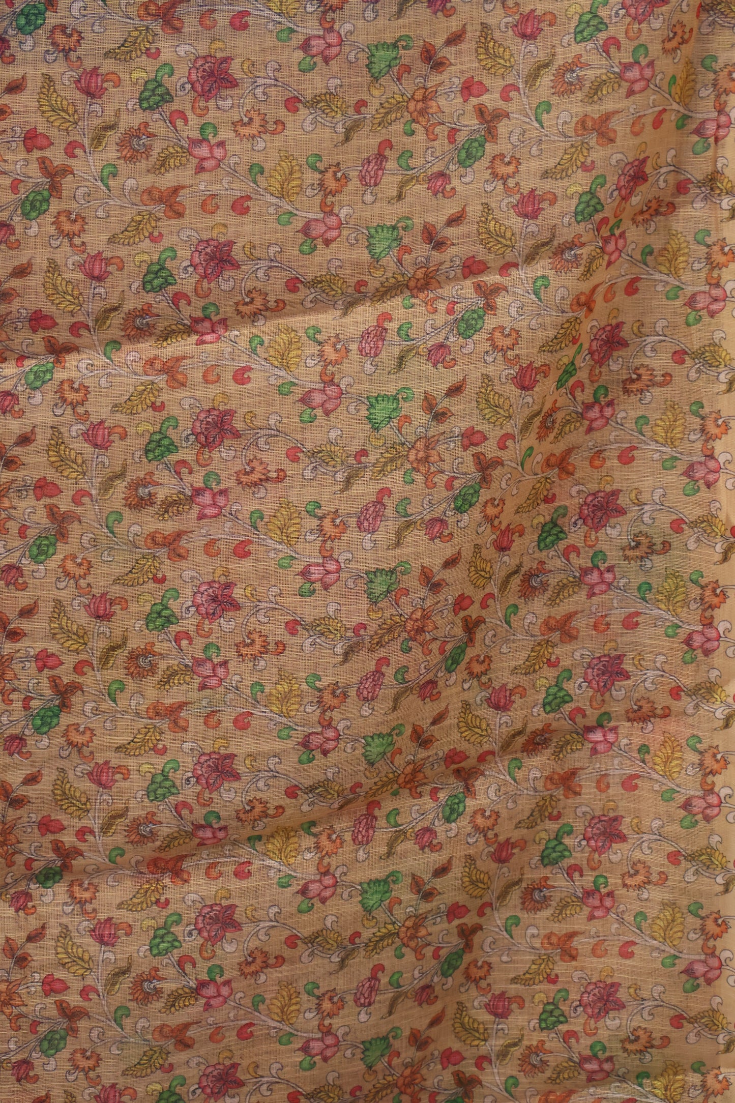 Semi Linen Saree Kalamkari Print -Beige