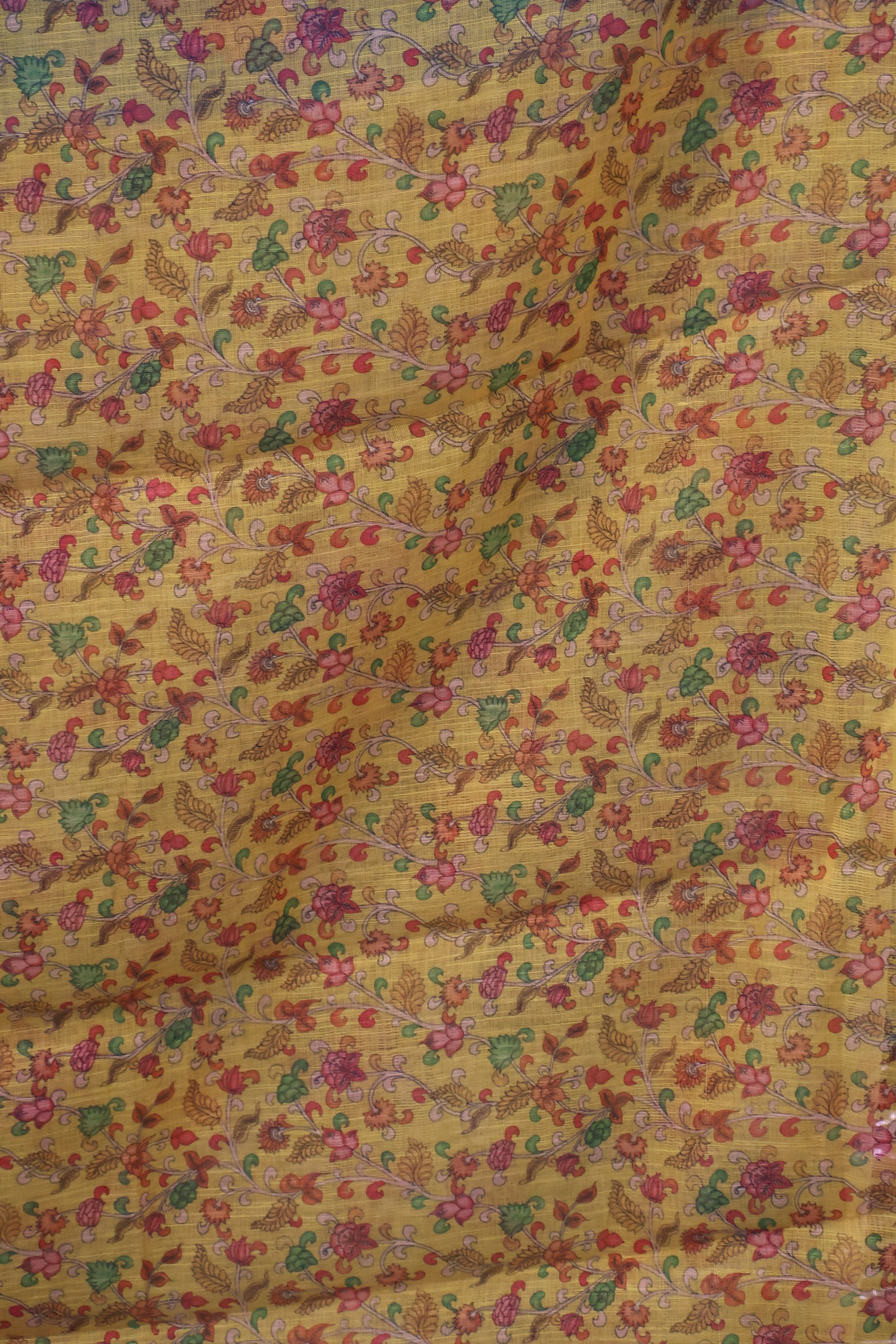 Semi Linen Saree Kalamkari Print -Yellow