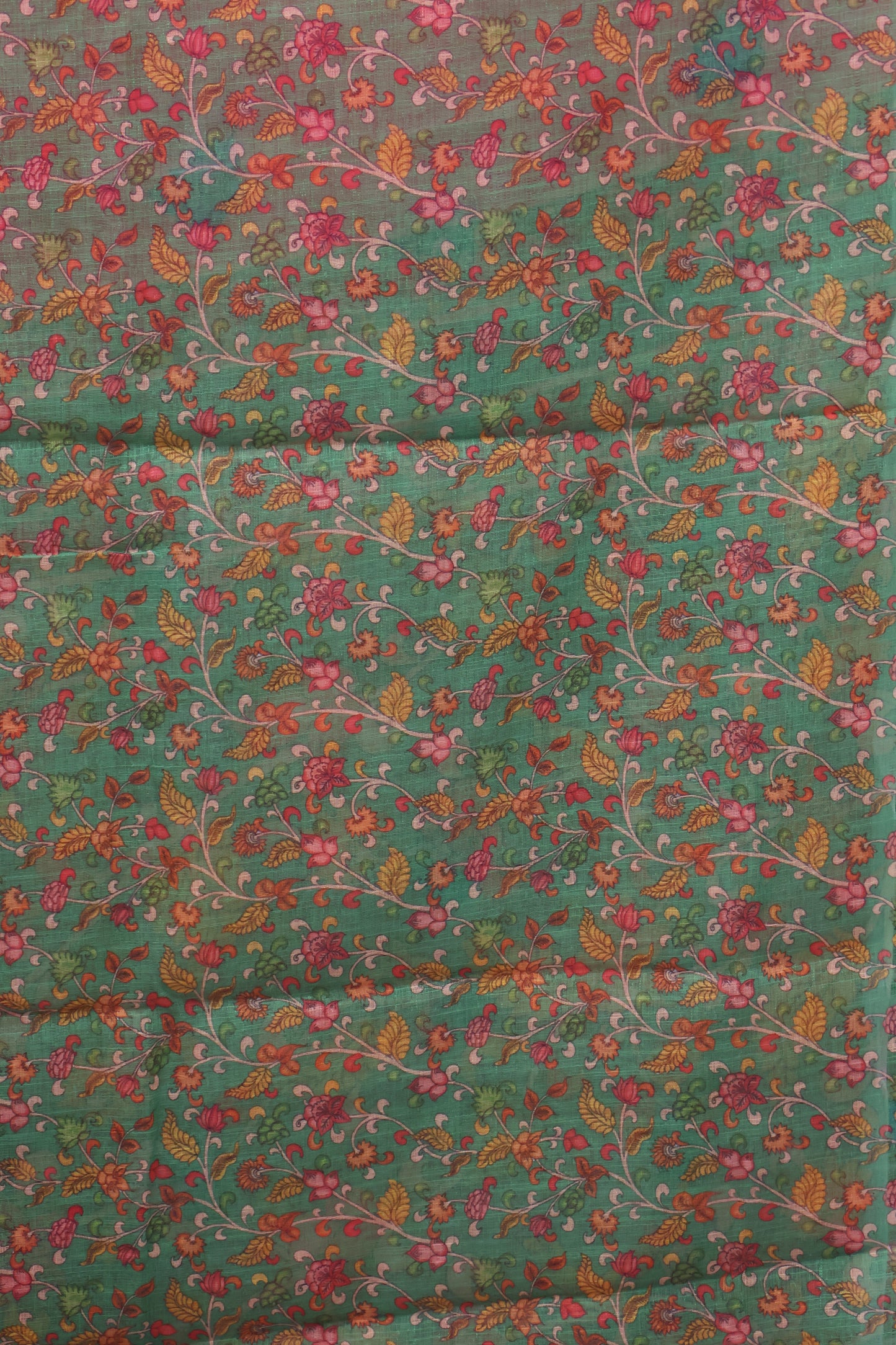 Semi Linen Saree Kalamkari Print -Green