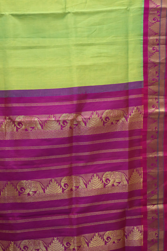 Silk Cotton Saree-Plain green