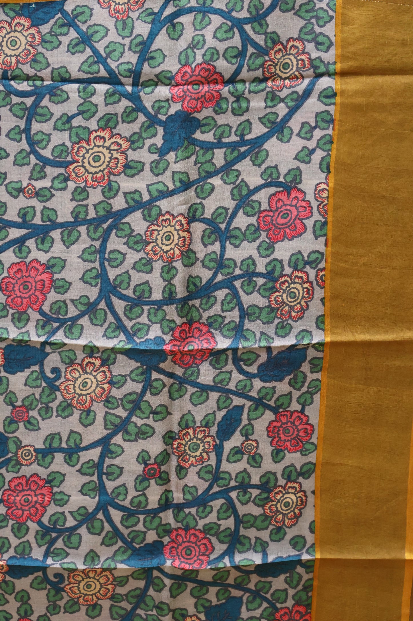 Pure Tussar Saree - Mustard Dot Lines