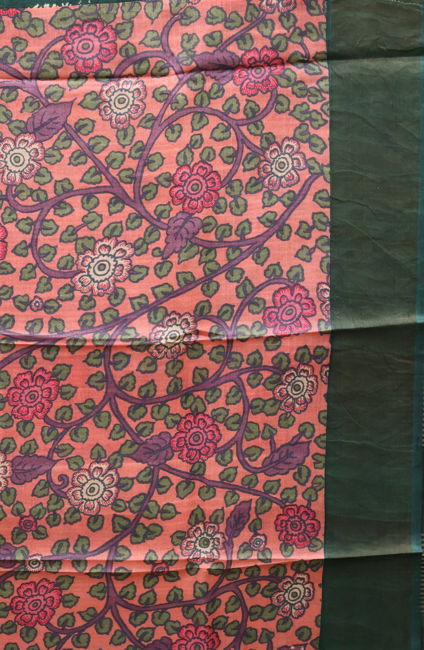 Pure Tussar Saree - Bottle Green Dot Lines