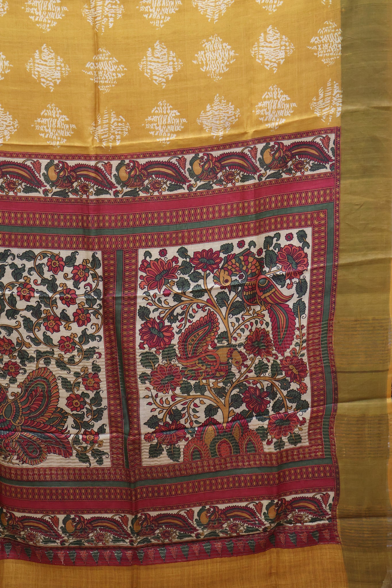 Pure Tussar Saree -Mustard diamond Body