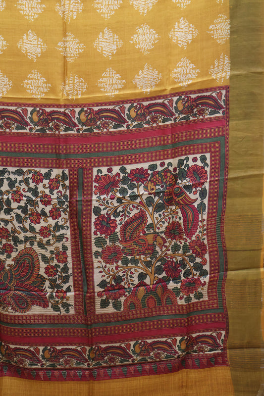 Pure Tussar Saree -Mustard diamond Body