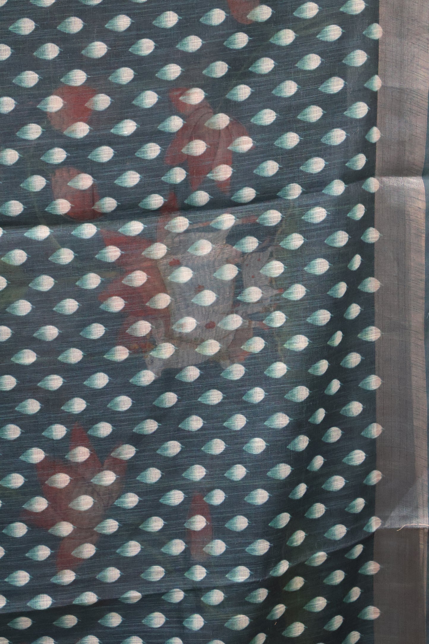 Semi Linen Saree Peacock Blue-With Pichwai Pattern