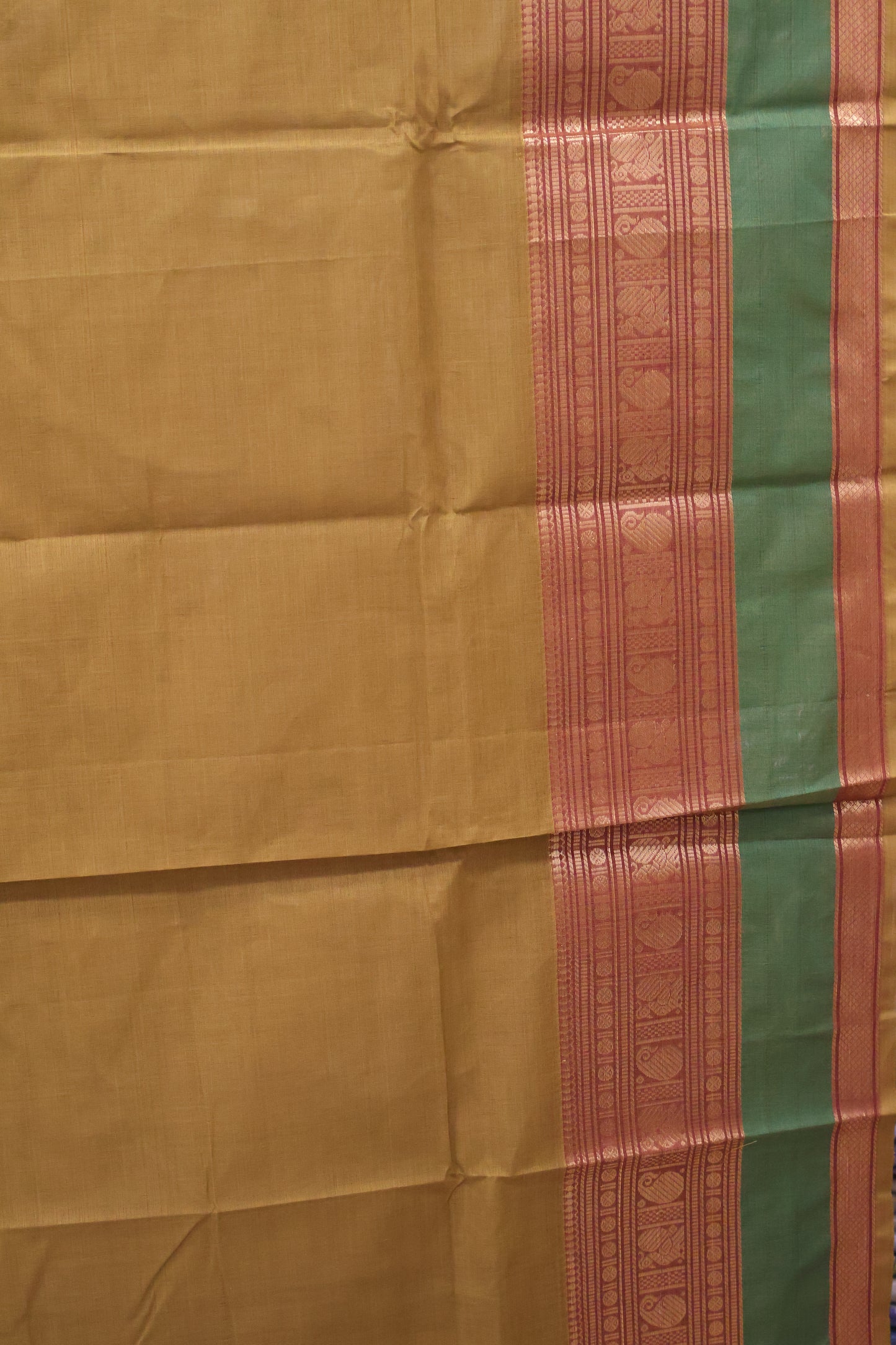 Chettinad Cotton Saree -Golden Brown Green