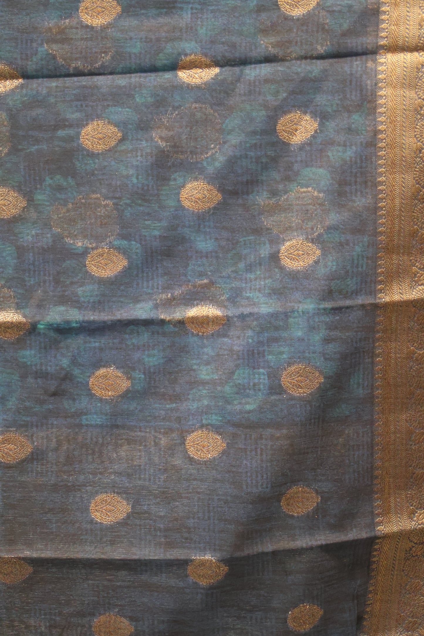 Printed Bamboo Silk Saree-Blue Floral print