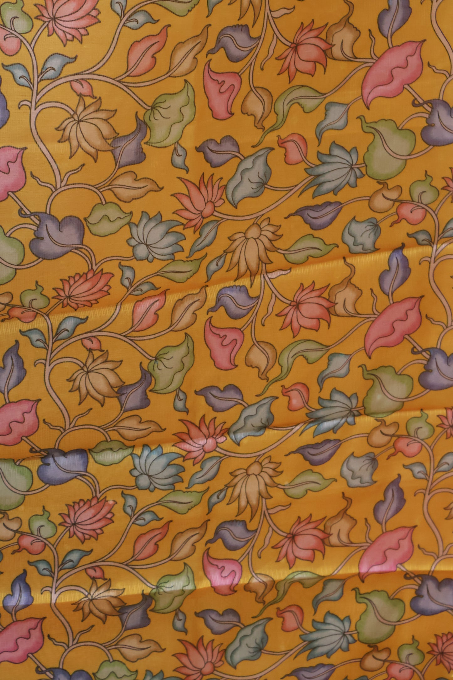 Silk Kota saree- Mustard Kalamkari Pallu