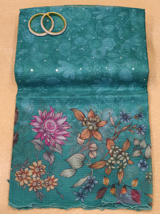 Silk Kota saree-Green Sunflower