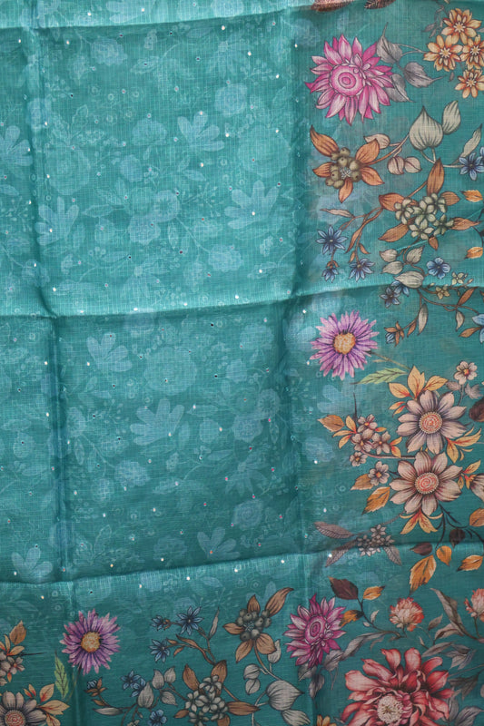 Silk Kota saree-Green Sunflower