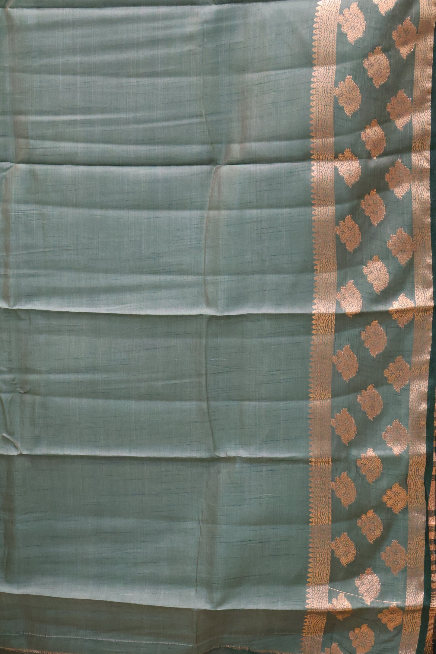Semi Tussar Saree -Green Flower Double Border