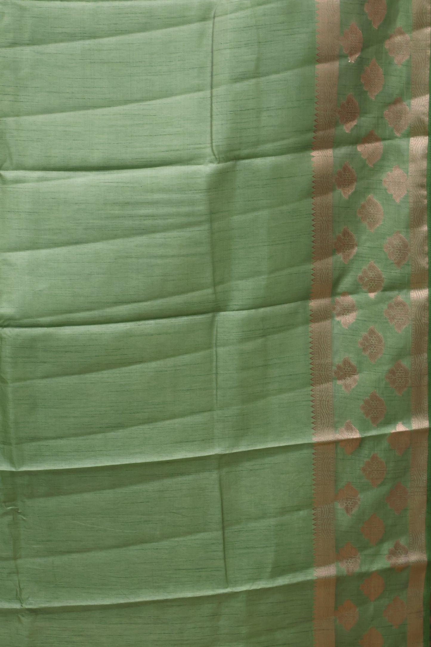 Semi Tussar Saree -Lite Green Flower Double Border