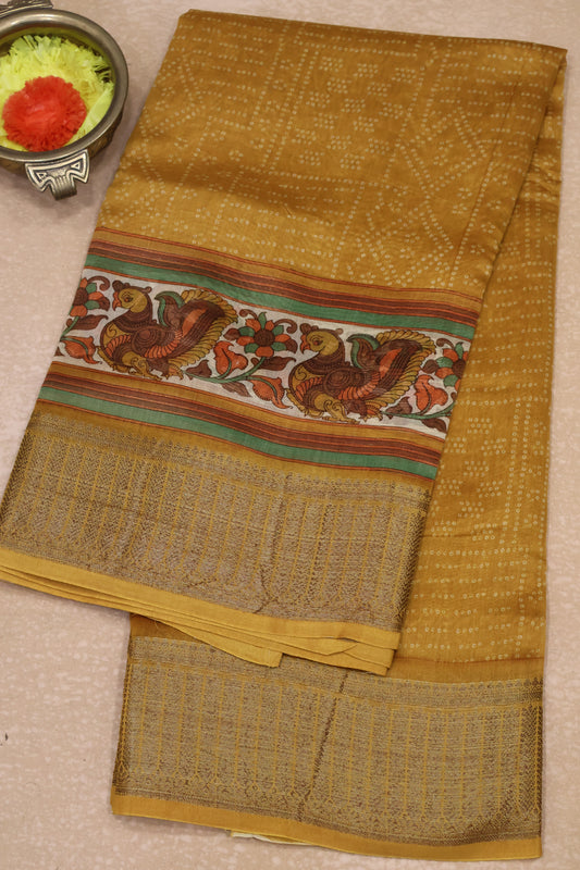 Pure Chanderi Saree-Mustard Peacock Border