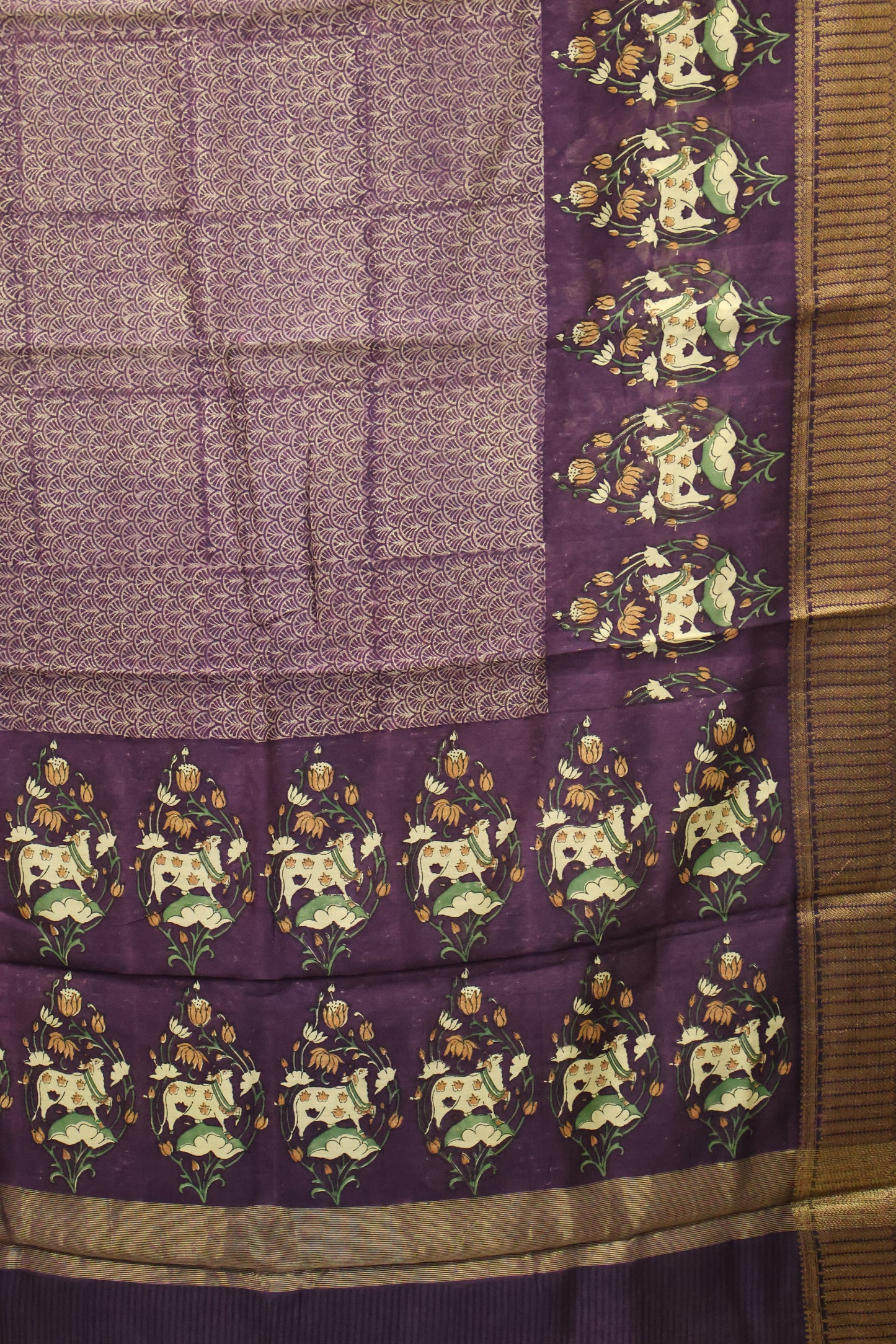 Pure Chanderi Saree-Voilet Pichwai Peacock Border
