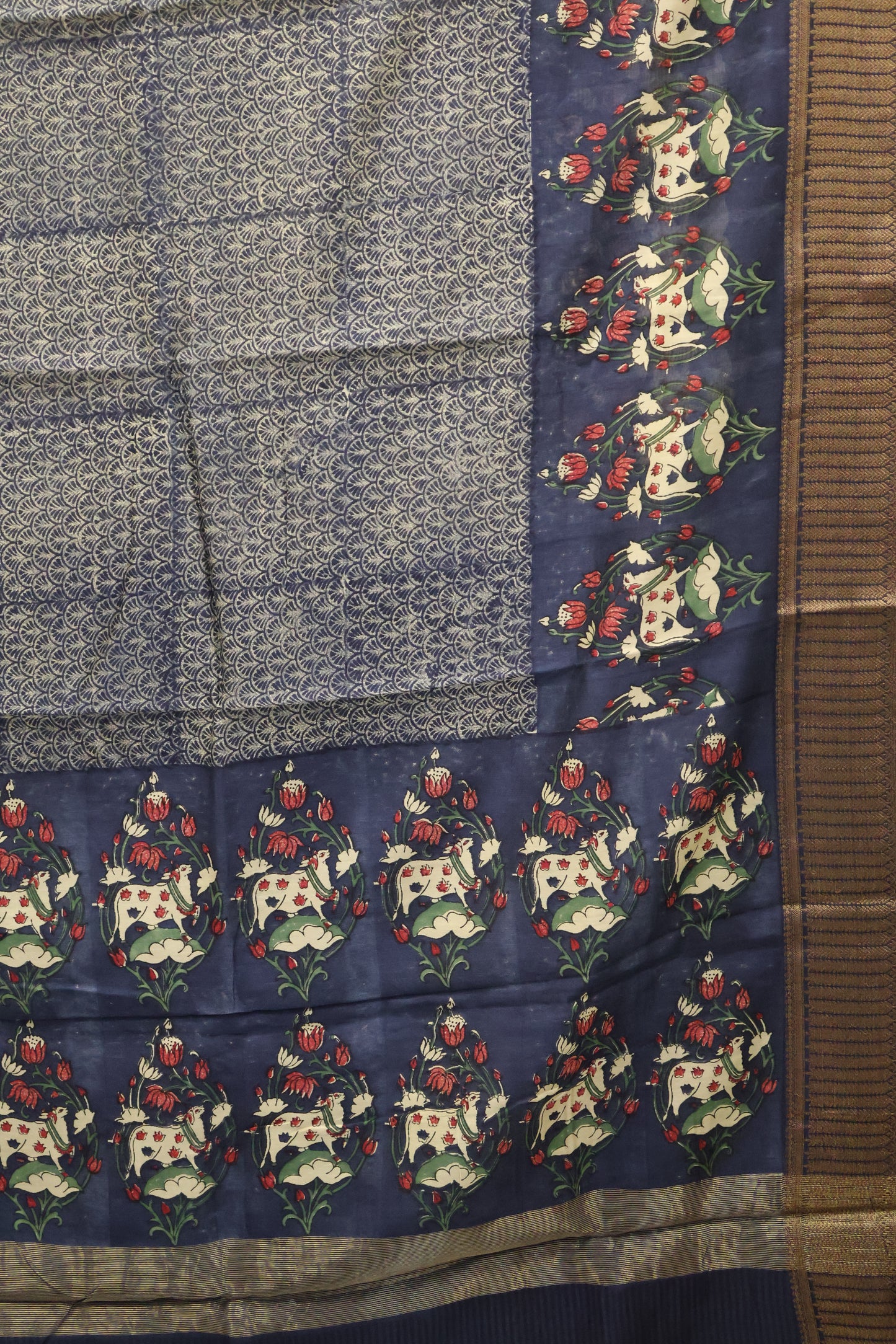 Pure Chanderi Saree-Peacock Blue Peacock Border