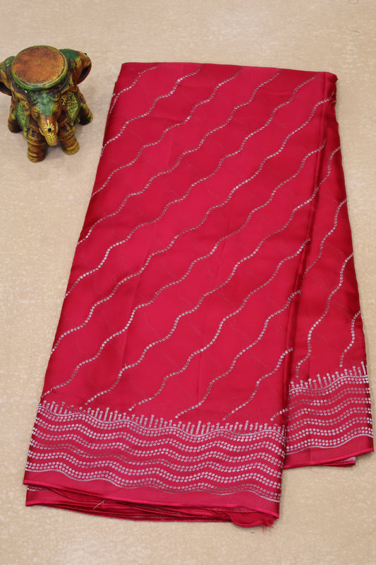 Satin Saree-Red Silver Zari