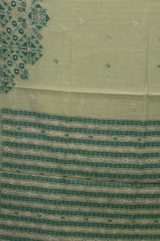 Handloom Saree-Green Geometric