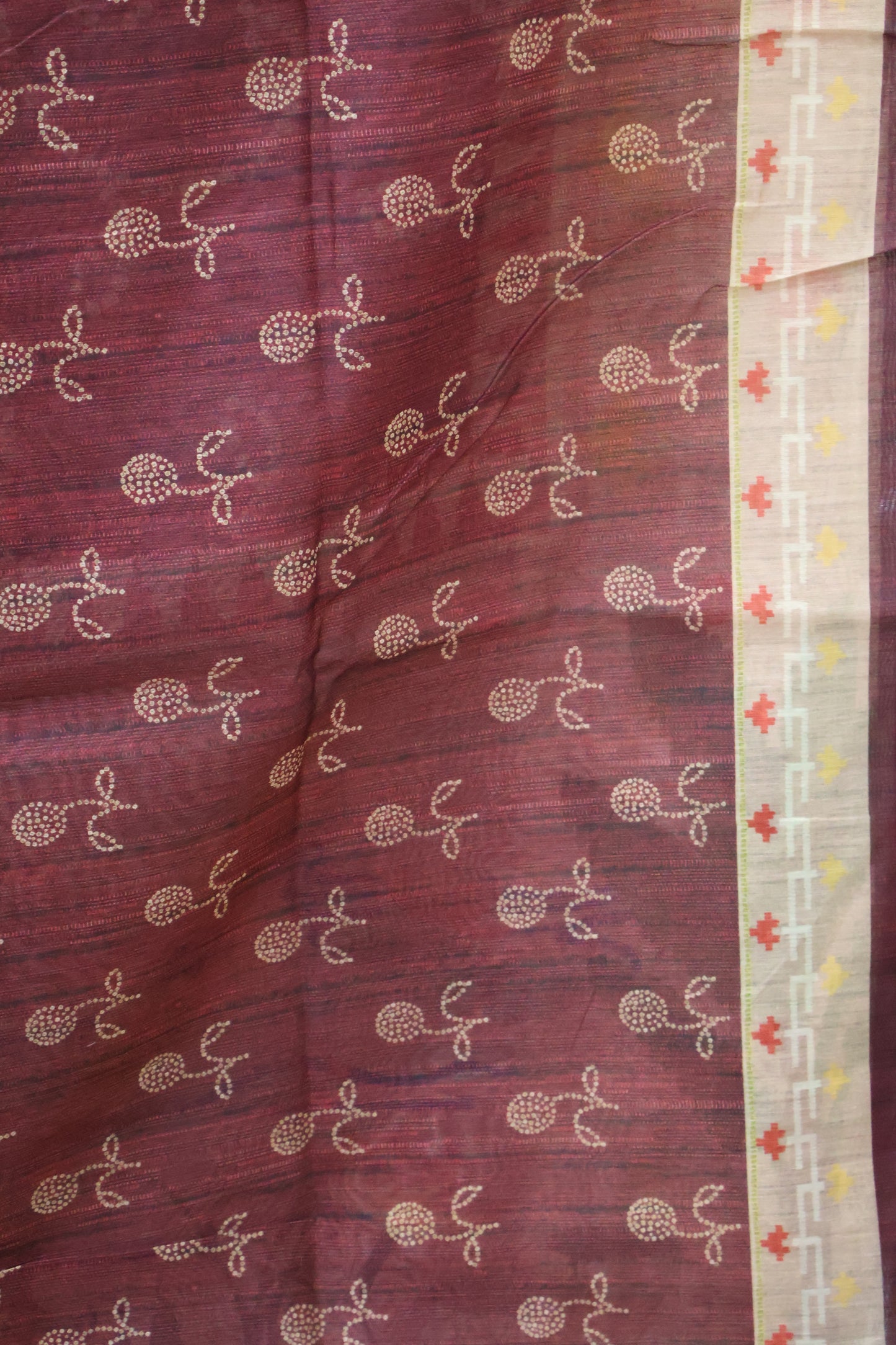 Semi Chanderi Saree Bandhini Print - Brown