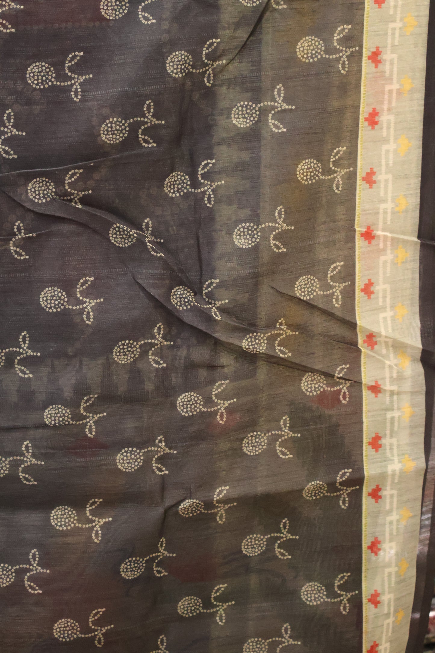 Semi Chanderi Saree Bandhini Print -Maroon