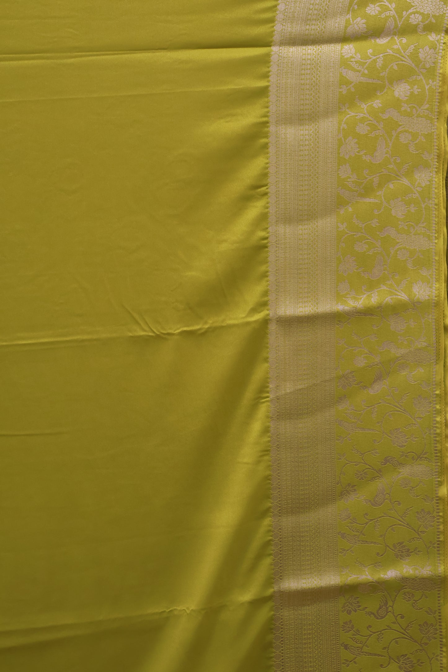 Banarasi Crepe Saree-Lemon Yellow Elephant