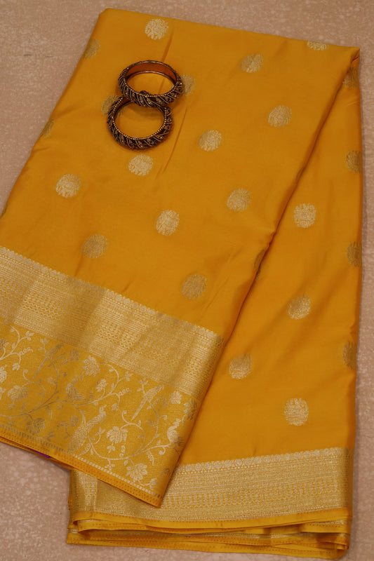Banarasi Crepe Saree-Mango Yellow Elephant