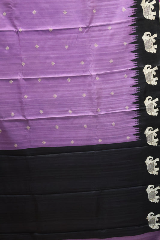 Mulberry Tussar Saree-Lavender Zari Elephant