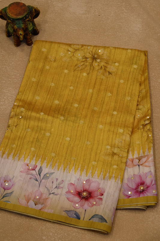 Tussar Kota saree-Yellow Floral Print