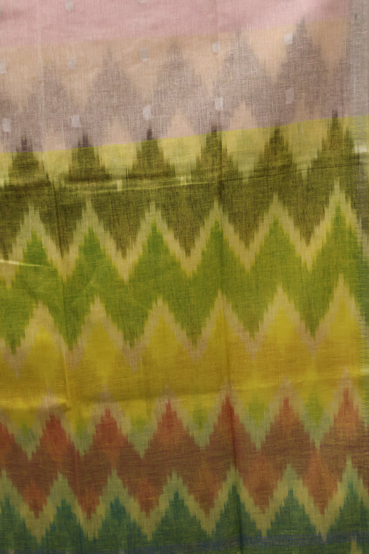 Linen Saree -Baby Pink Zig Zag