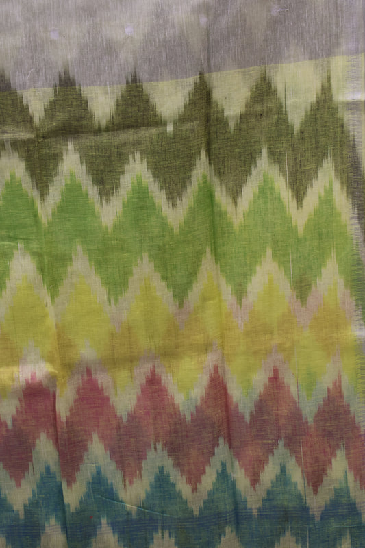 Linen Saree -Metallic Green Colour Zig Zag