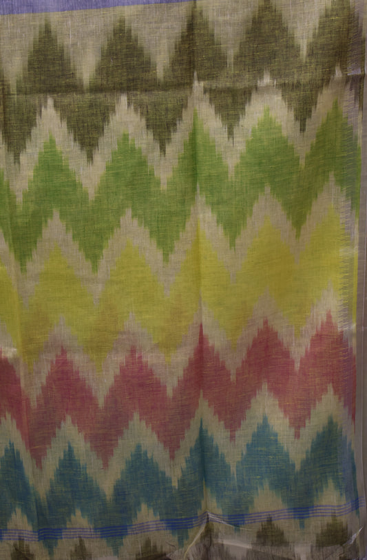 Linen Saree -Greyish Blue Colour Zig Zag