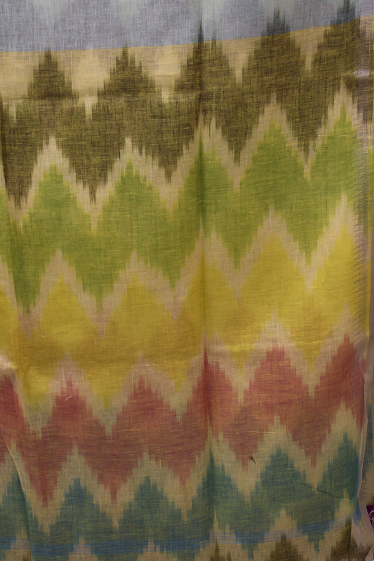 Linen Saree -Sky Blue Colour Zig Zag