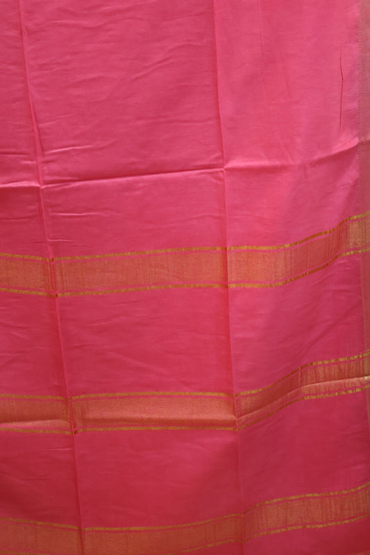 Art Bhagalpur Tussar Saree-Rani Pink Plain Small Border