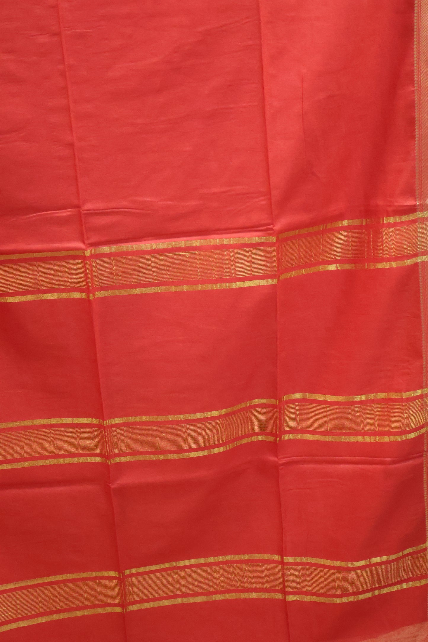 Art Bhagalpur Tussar Saree-Red Plain Small Border