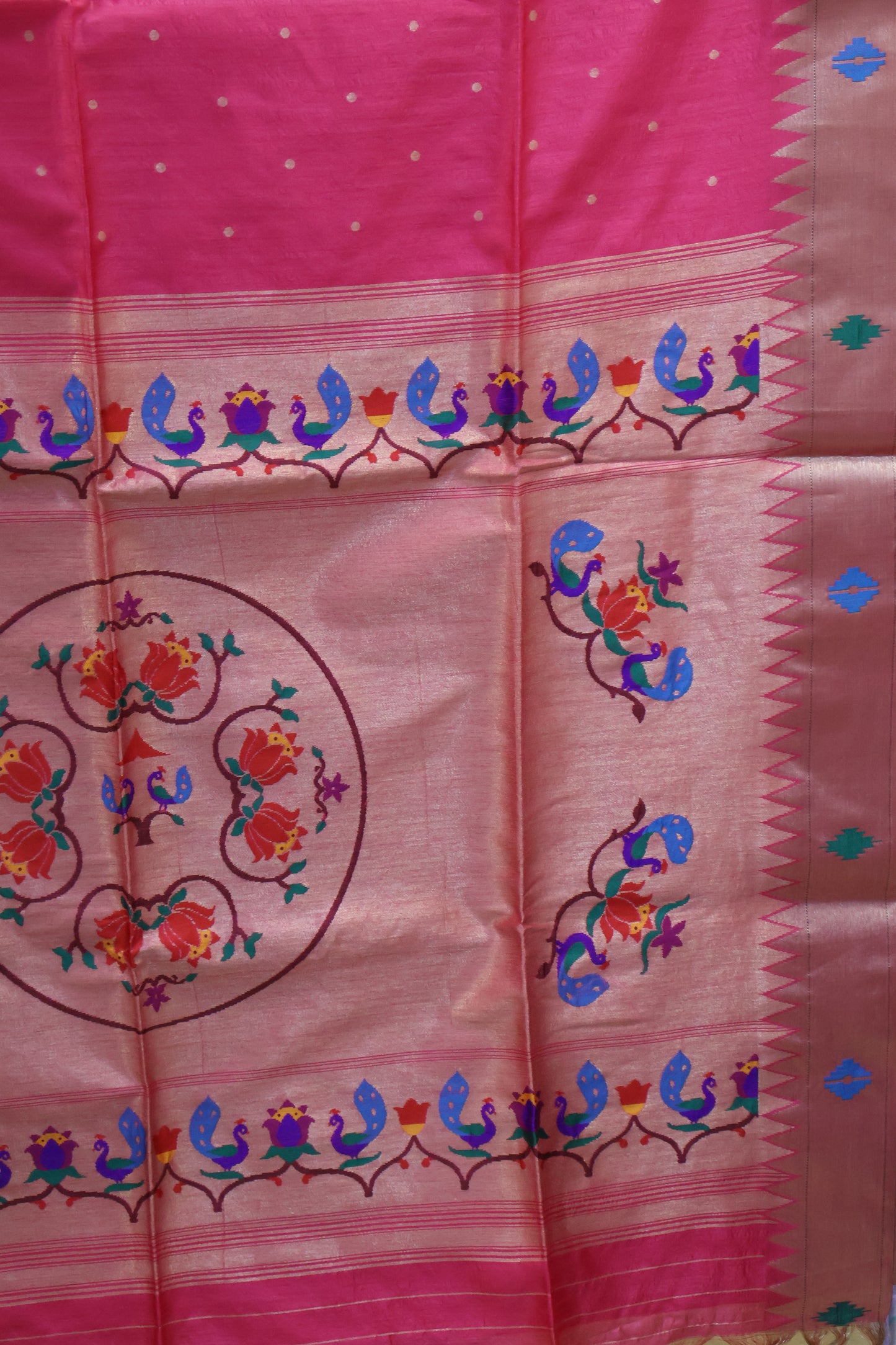 Semi Raw Silk Saree -Pink Paithani
