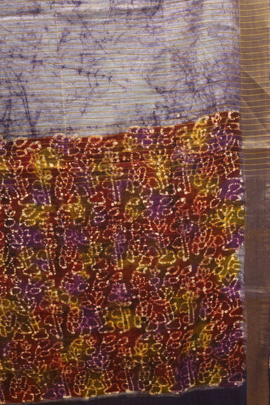 Art Bhagalpur Tussar Saree-Navy Blue Silver