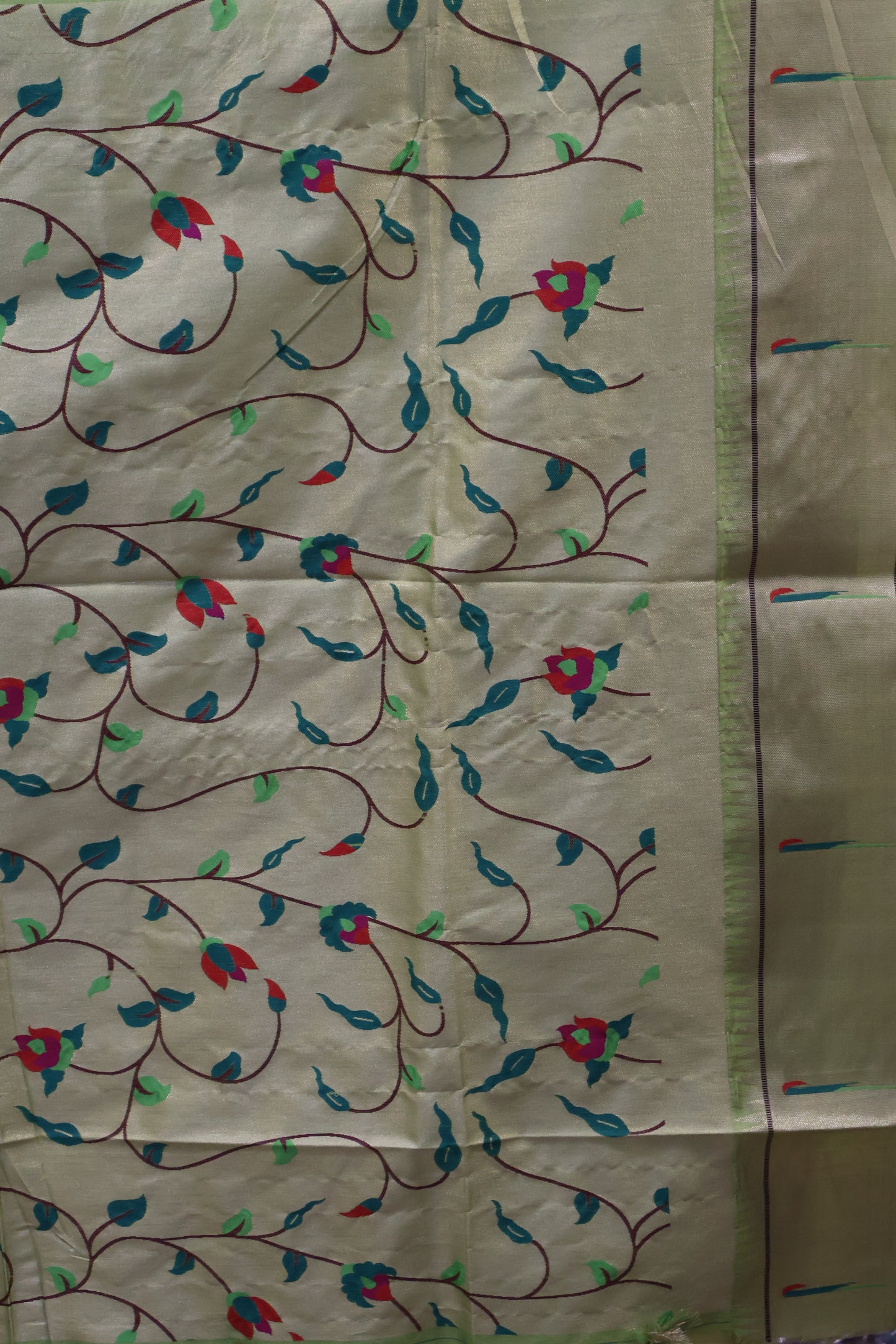 Semi Raw Silk Saree -Pista Green Round Buta