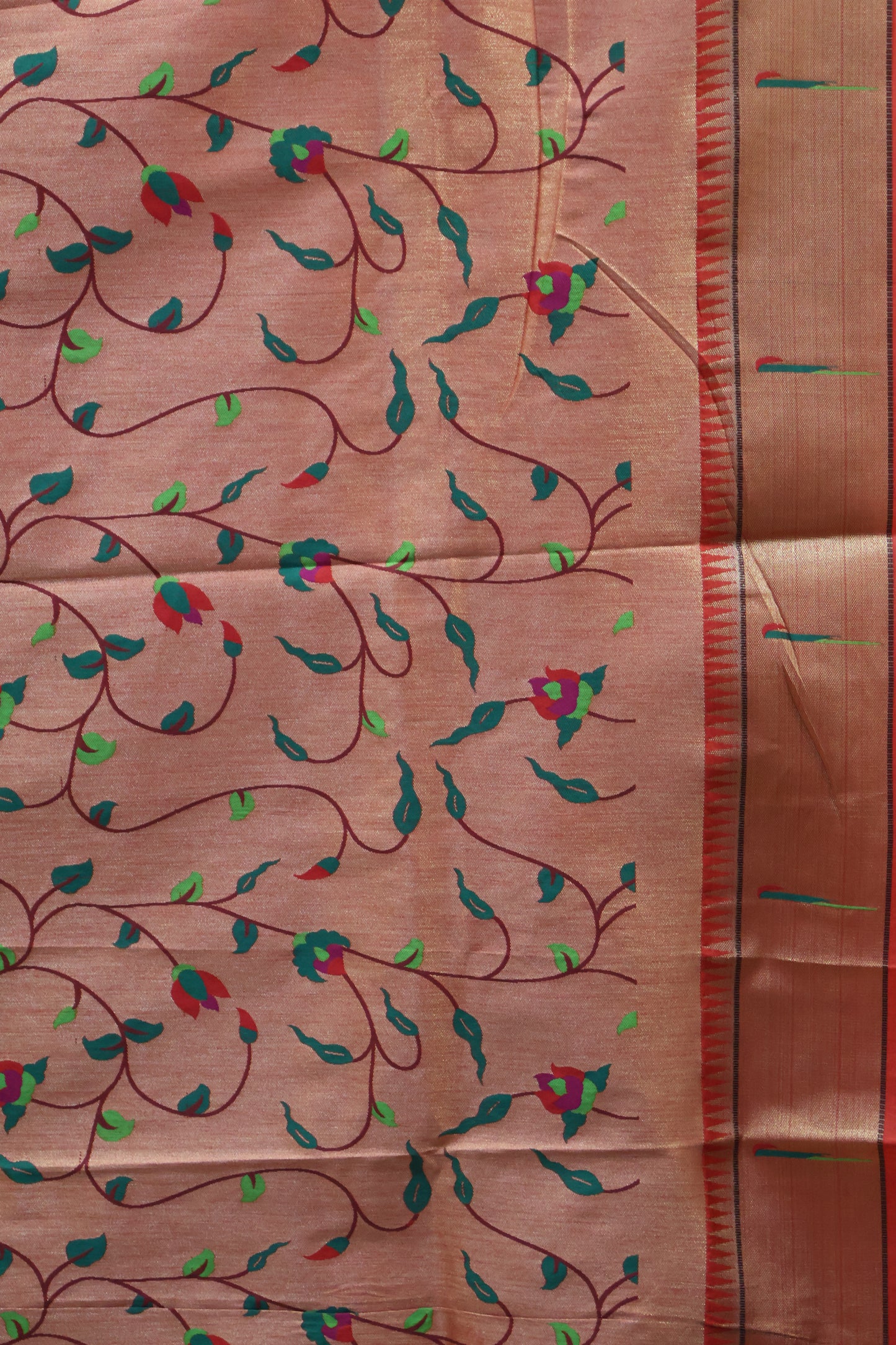 Semi Raw Silk Saree-Red Round Buta