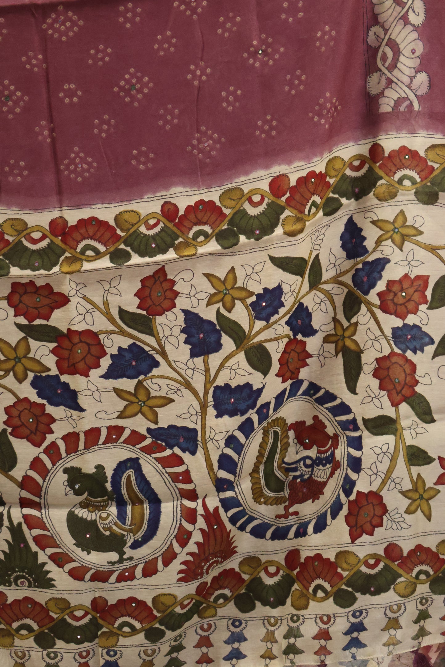 Linen Chanderi Saree-Purple Bandini Mirror Work