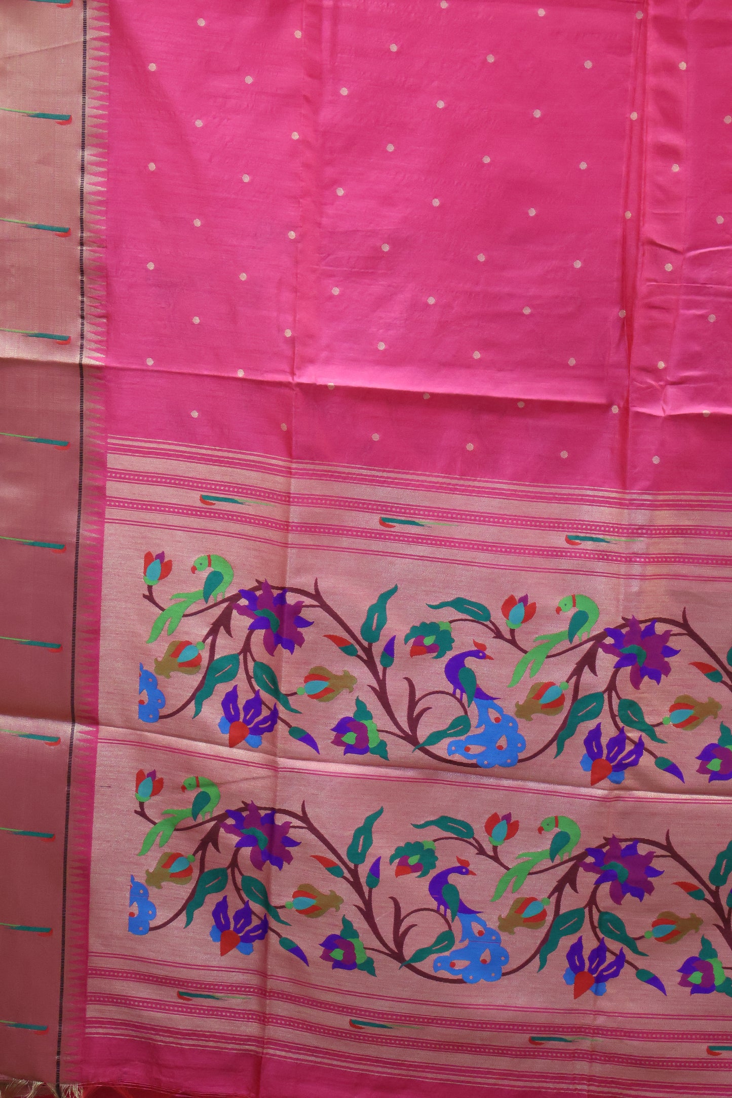 Semi Raw Silk Saree-Rani Pink Round Buta