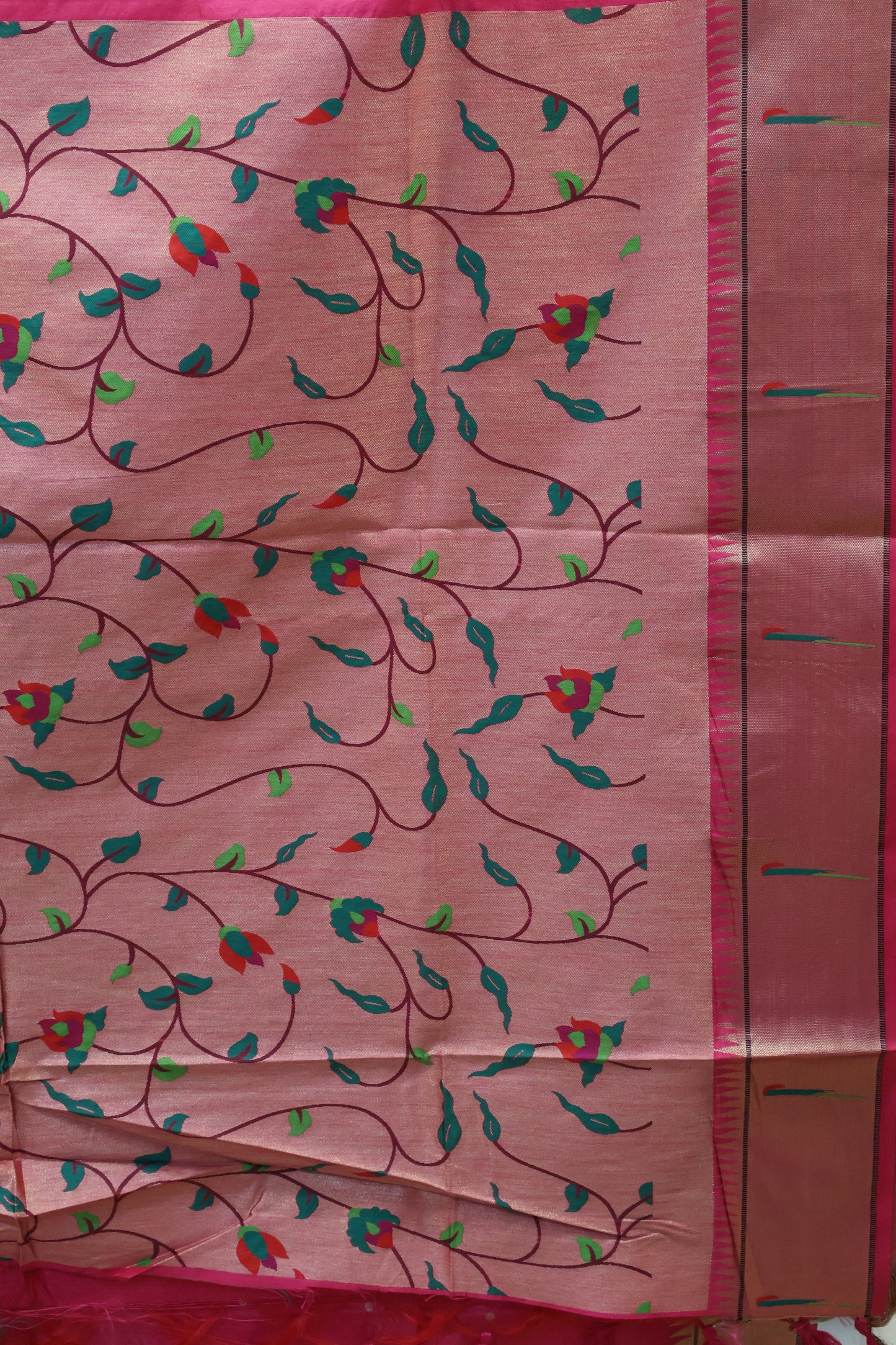 Semi Raw Silk Saree-Rani Pink Round Buta
