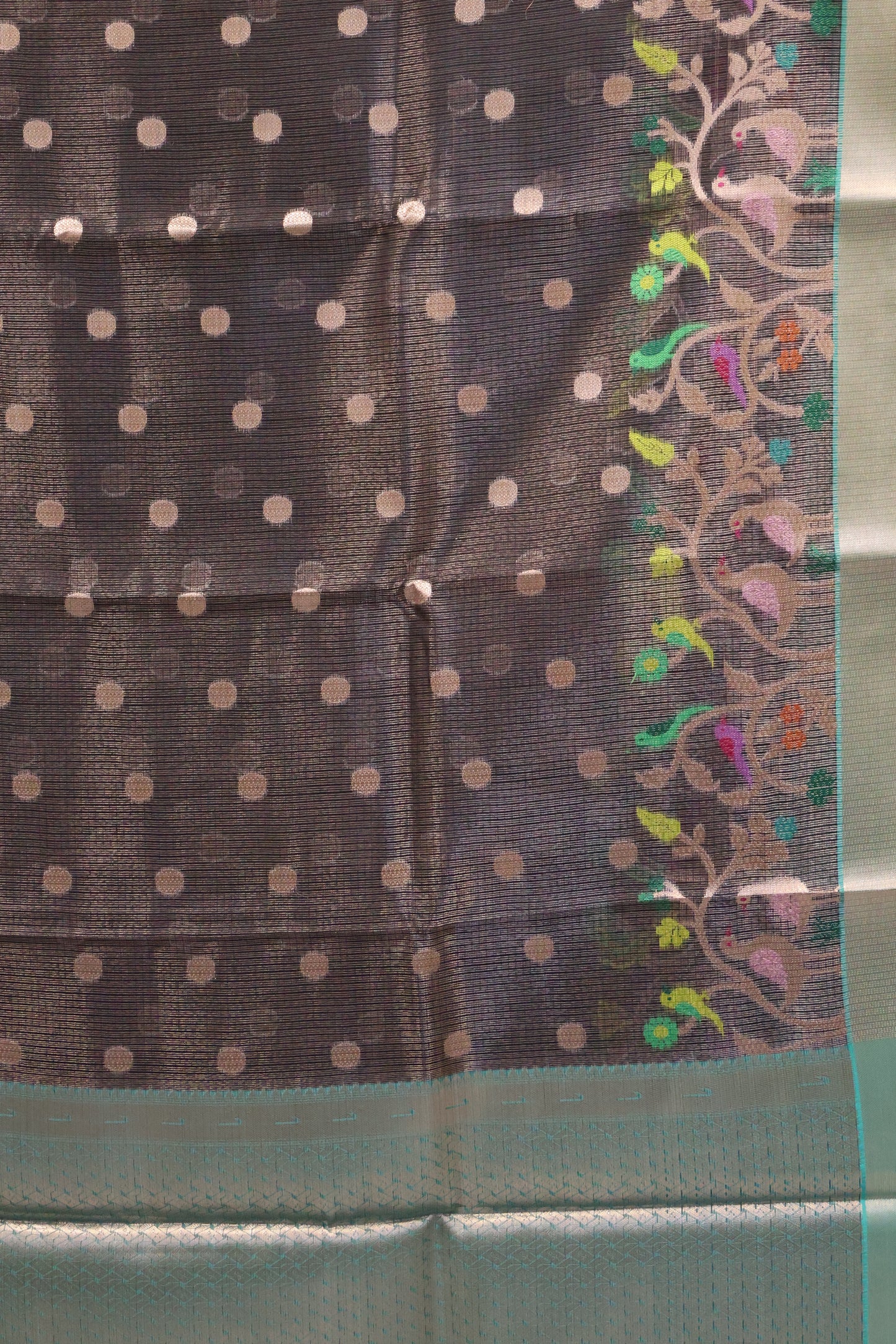Art Zari Kota Saree -Black Round Buta