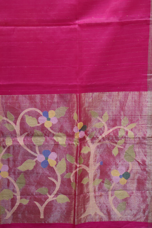 Pure Muslin Silk Saree-Pink Paithani