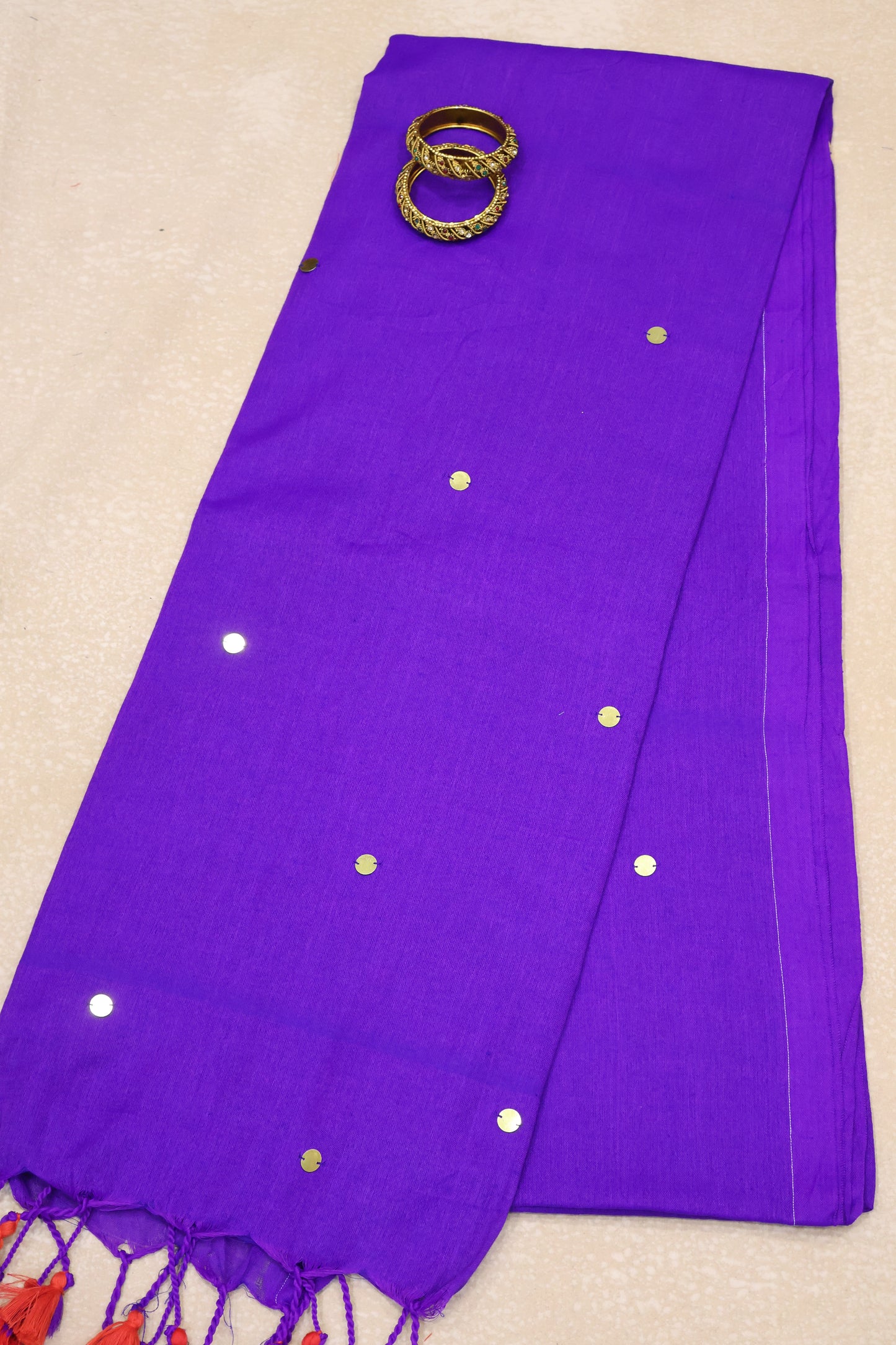 Khadi Cotton Saree -Purple Chumki