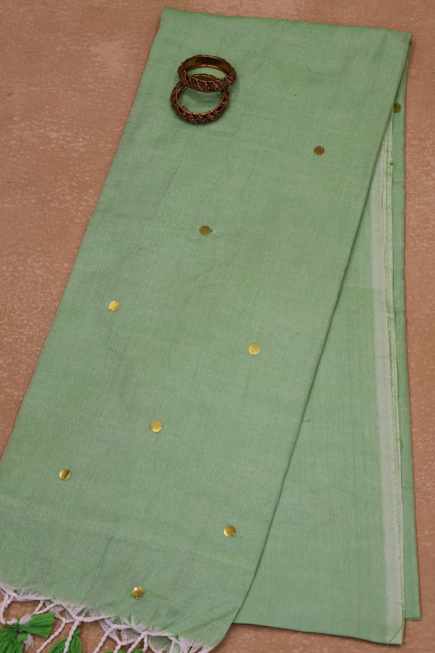 Khadi Cotton Saree -Lite Green Chumki