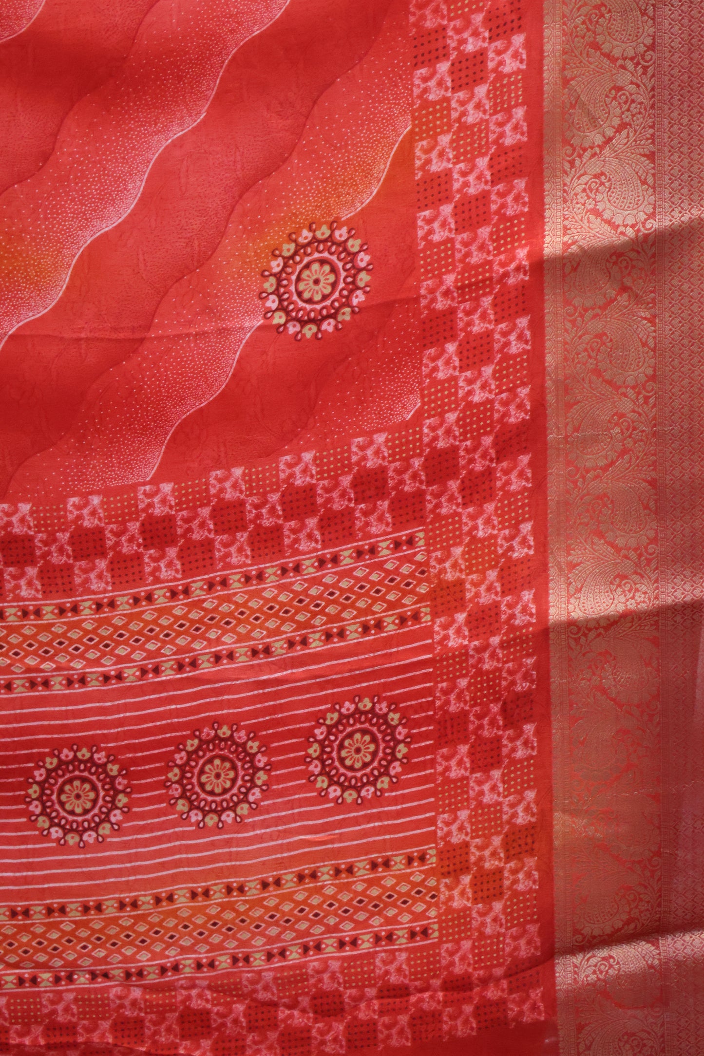 Shiffon Saree-Red Sindoor Wavy Border